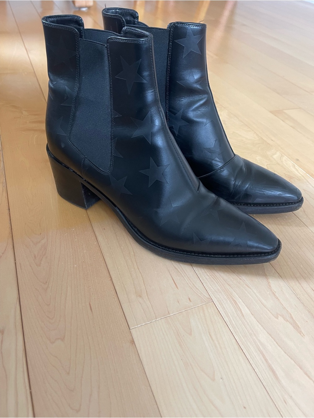 Valentino Black Star-Embossed Leather Ankle Boots - Women